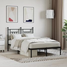 Metal Bed Frame with Headboard Black 135x190 cm