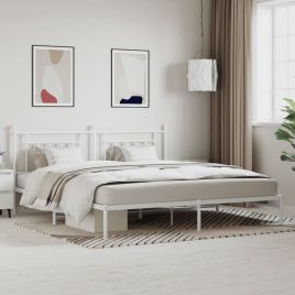 Metal Bed Frame with Headboard White 200x200 cm