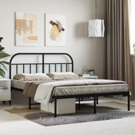 Metal Bed Frame with Headboard Black 150x200 cm
