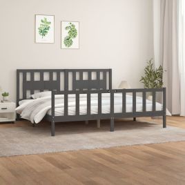 Bed Frame with Headboard Grey Solid Wood Pine 200x200 cm