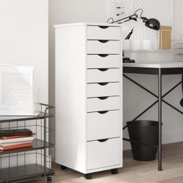 Rolling Cabinet with Drawers MOSS White Solid Wood Pine