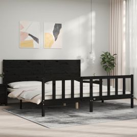 Bed Frame with Headboard Black 200x200 cm Solid Wood