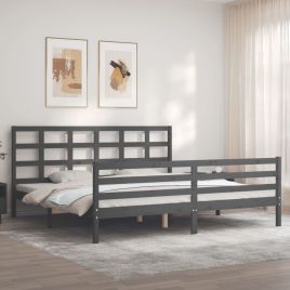Bed Frame with Headboard Grey 200x200 cm Solid Wood