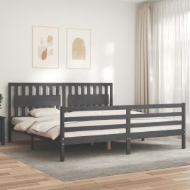 Bed Frame with Headboard Grey 200x200 cm Solid Wood