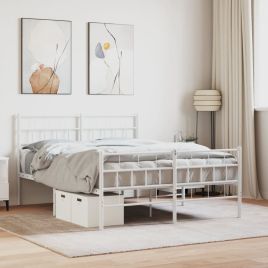Metal Bed Frame with Headboard and Footboard White 140x190 cm