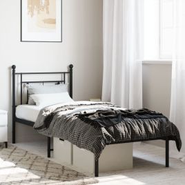 Metal Bed Frame with Headboard Black 80x200 cm