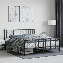 Metal Bed Frame with Headboard and Footboard Black 160x200 cm