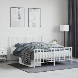 Metal Bed Frame with Headboard and FootboardÂ White 140x190 cm