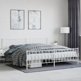 Metal Bed Frame with Headboard and Footboard White 200x200 cm