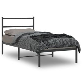 Metal Bed Frame with Headboard Black 90x200 cm