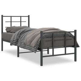 Metal Bed Frame with Headboard and Footboard Black 75x190 cm Small Single