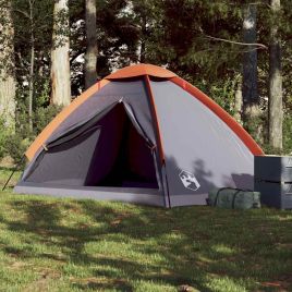 Camping Tent Dome 4-Person Grey and Orange Waterproof - vid-94764