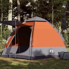 Camping Tent Cabin 4-Person Grey and Orange Quick Release - vid-4005337