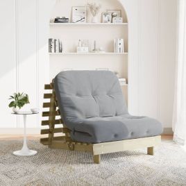 Futon Sofa Bed with Mattress 90x206x11 cm Impregnated Wood Pine