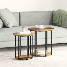 Side Table Set of 2 - Old Wood and Metal