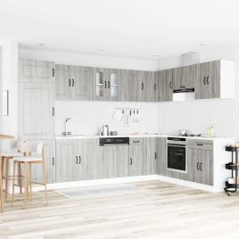 Kitchen Cabinet "Kalmar" with Double Basins Grey Sonoma Engineered wood