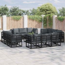 ENLBRO Garden Sofa Set with Cushion 13 pcs Aluminium - Black