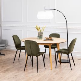 NAGARA Round Dining Table in Oak Included 4 Dining Chair in Olive Green