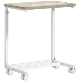HERON C Shaped Sofa Side Table Height Adjustable Overbed Table Oak and White