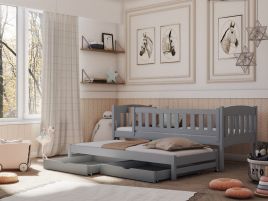 MALAIKA 2 Drawers Storage Wooden Double Bed with Trundle and Foam Mattress - Grey