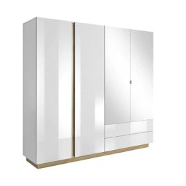 Wardrobe - ASMARA 4 Door Mirrored Wardrobe White 220cm