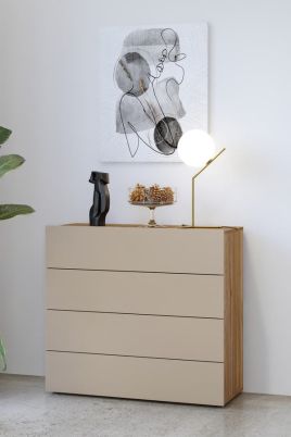 INGERSOLL Oak Finish Chest of Drawers - Medium-sized, 4 Drawers
