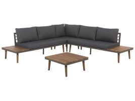 5 Seater Acacia Wood Garden Corner Sofa Set Grey CORATO