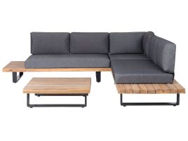 5 Seater Certified Acacia Wood Garden Corner Sofa Set Grey MYKONOS