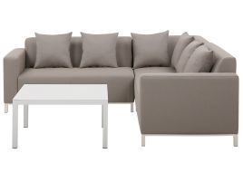Left Hand 5 Seater Modular Garden Corner Sofa Set Beige BELIZE