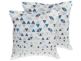 Set of 2 Cushions Geometric Pattern 45x45cm Grey and Blue