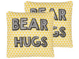 Set of 2 Cotton Kids Cushions Print 40x40cm Yellow