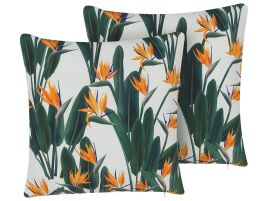 Set of 2 Outdoor Cushions Floral Motif 45 x 45 cm Green TSOTYLI