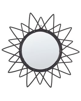 Rattan Sunburst Wall Mirror 61cm Black