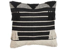Cotton Cushion Geometric Pattern 50x50cm Beige and Black