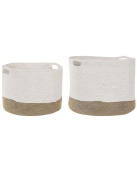 Set of 2 Cotton Baskets White and Beige