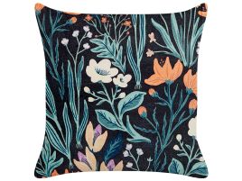 Velvet Cushion with Flower Pattern 45x45cm Black and Green