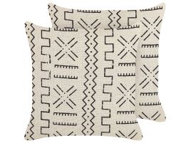 Set of 2 Cotton Cushions Geometric Pattern 45x45cm White and Black
