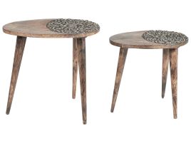 Set of 2 Mango Wood Side Tables Dark KHETUA