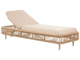 PE Rattan Reclining Sun Lounger Beige OSINI