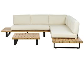 5 Seater Certified Acacia Wood Garden Corner Sofa Set Off White MYKONOS