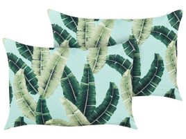 Set of 2 Outdoor Cushions Leaf Motif 40 x 60 cm Green BOISSANO