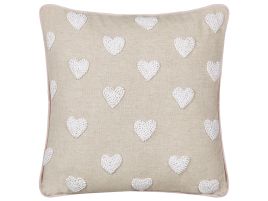 Cotton Cushion Embroidered Hearts 45x45cm Beige