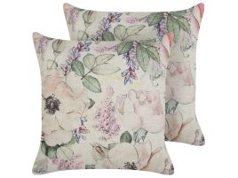Set of 2 Cushions Floral Pattern 45x45cm Violet