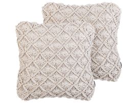 Set of 2 Cotton Macramé Cushions 45x45cm Light Beige