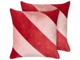Set of 2 Velvet Cushions 45x45cm Red and Pink