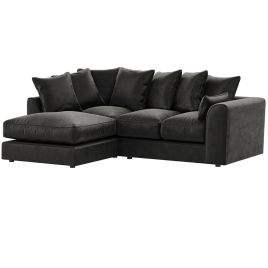 BRACKNELL Plush Velvet 4 Seater L Shaped Scatterback Corner Sofa - Black, Left Hand Facing