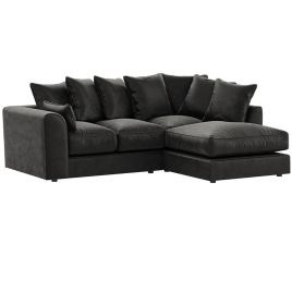 BRACKNELL Plush Velvet 4 Seater L Shaped Scatterback Corner Sofa - Black, Right Hand Facing