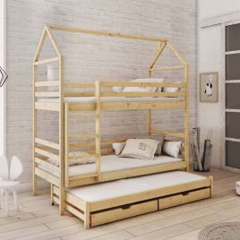 Arthur Calix Bunk Bed with Trundle and Storage in Pine - Without Mattress