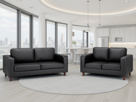 DORVATO Faux Leather 3 and 2 Seater Sofa Set - Black