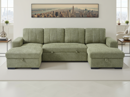 FENTARO Fabric 4 Seater U Shaped Corner Sofabed - Green